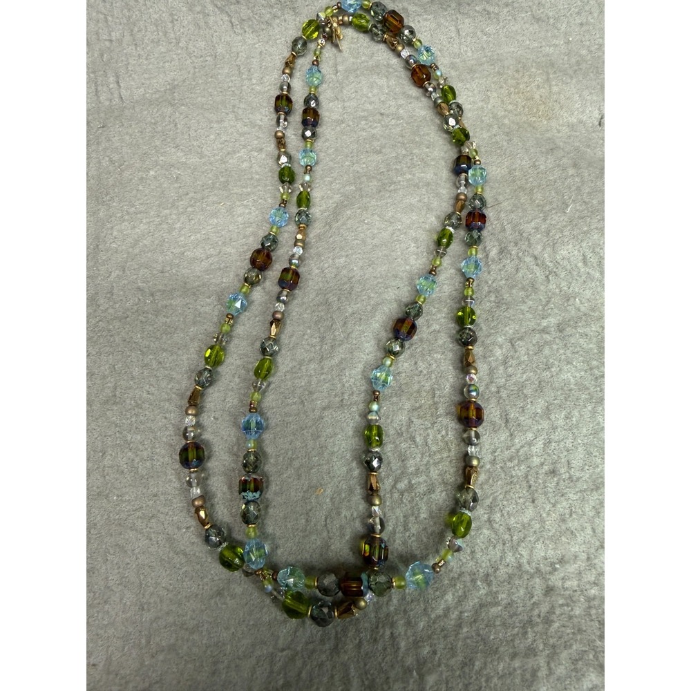 Beautiful  artisan Holly Yashi multi colors crystal necklace extra long 46"